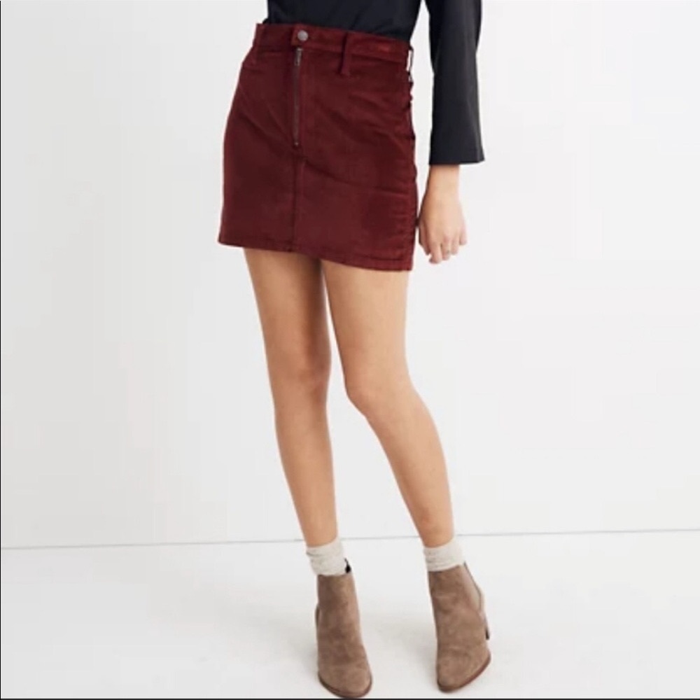 NWT Madewell Stretch Velveteen Straight Zip Mini Skirt